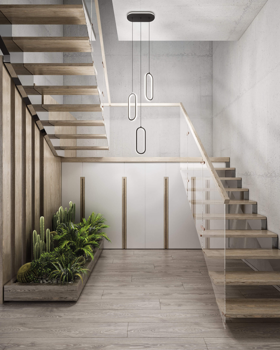DALS Lighting - 3 vertical oblong pendants with lit cluster 5CCT - SKU FPDC3-CC-BK