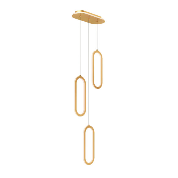 DALS Lighting - 3 vertical oblong pendants with lit cluster 5CCT - SKU FPDC3-CC-GD