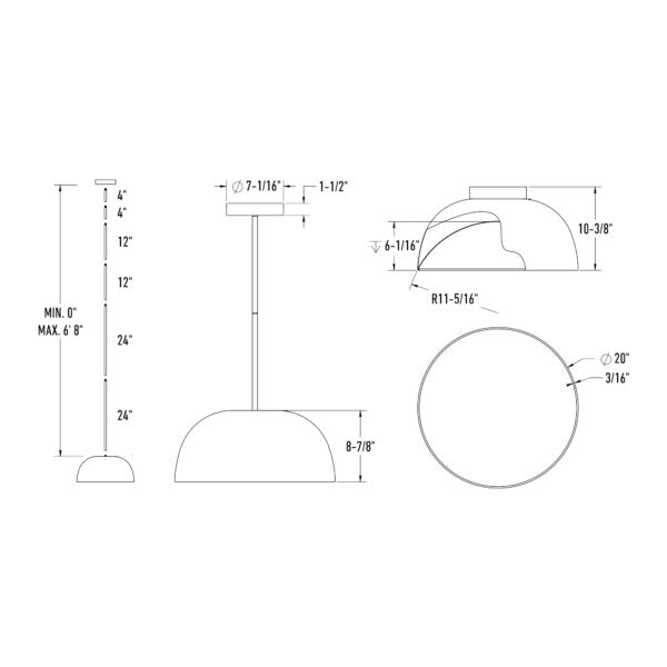 DALS Lighting - 20in 2-1 Pendant and Flush mount, 6 stems - SKU NAPF20-CC-WH