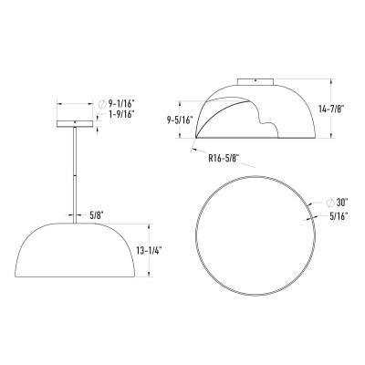DALS Lighting - 30in fixture - 2in1 Pendant and Flush mount - SKU NAPF30-CC-UNV-WH