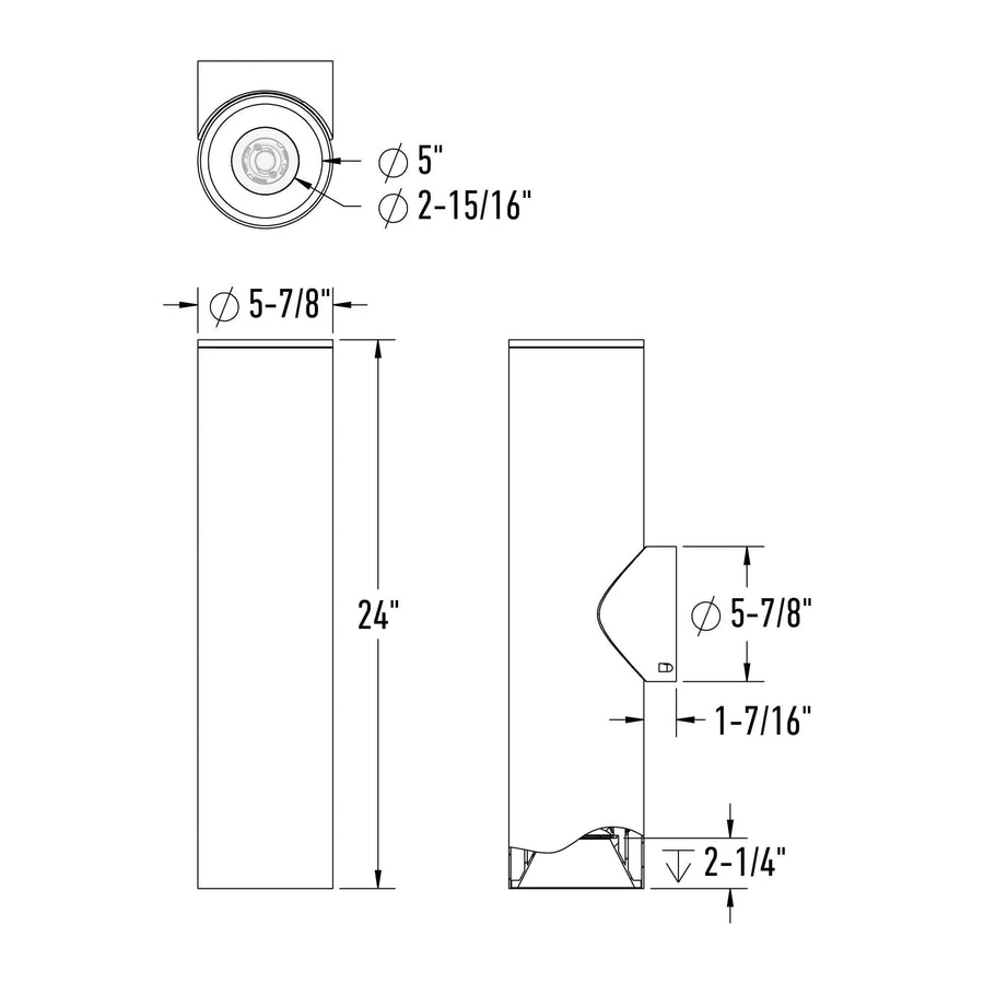 DALS Lighting - 24in round wall sconce, universal driver, 5CCT, 3-Position Switch - Black - SKU PILW24-CC-UNV-BK