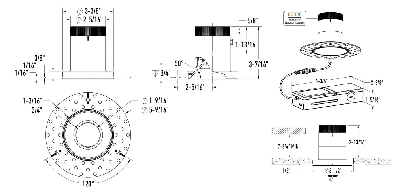 DALS Lighting - RC03-CC-60-RGGD-TL - 3in Modular Downlight, 5CCT, 60 degree Beam Angle, Regressed, Gold,Trimless