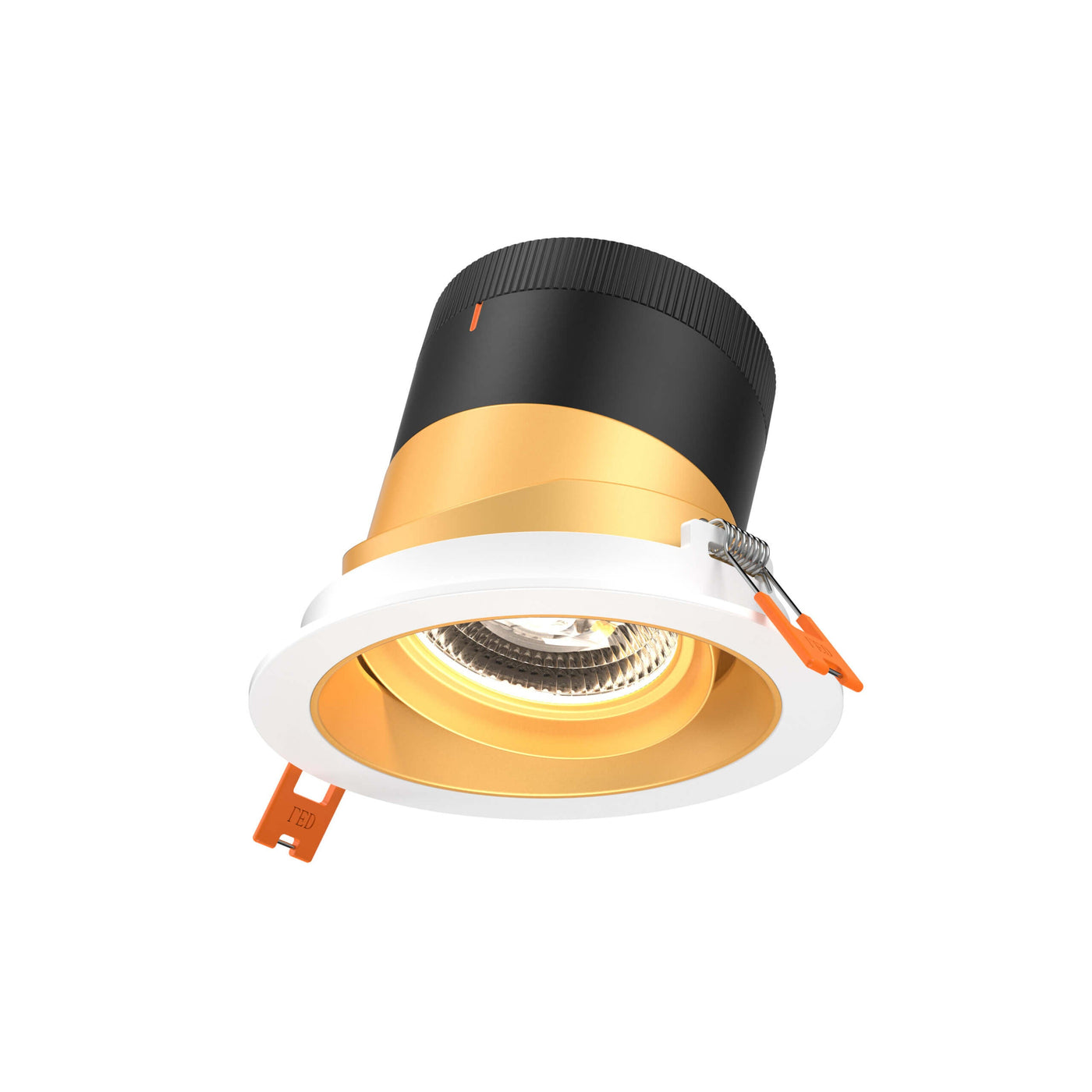 DALS Lighting - RC04-CC-35-GMBGD-TWH - 4in Modular Downlight, 5CCT, 35 degree Beam Angle, Gimbal Reflector, Gold, White trim