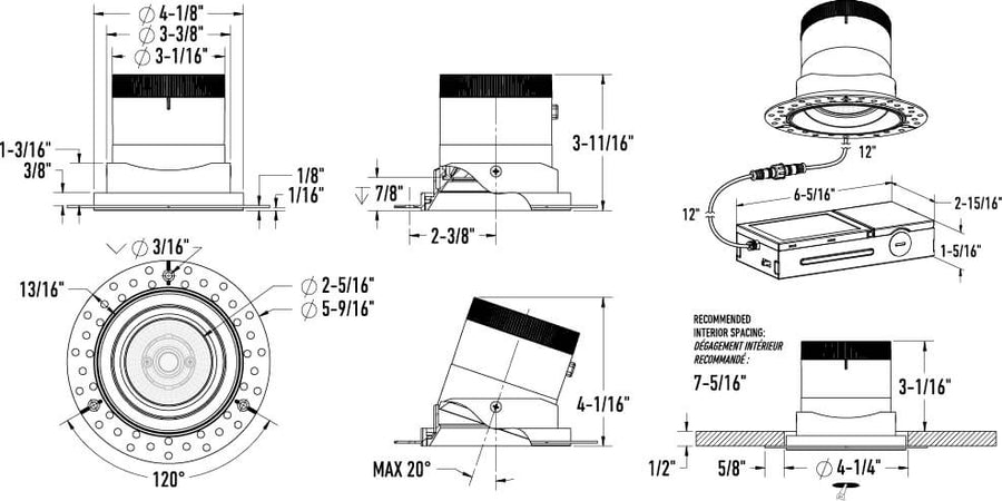 DALS Lighting - RC04-CC-60-GMBGD-TL - 4in Modular Downlight, 5CCT, 60 degree Beam Angle, Gimbal Reflector, Gold, Trimless
