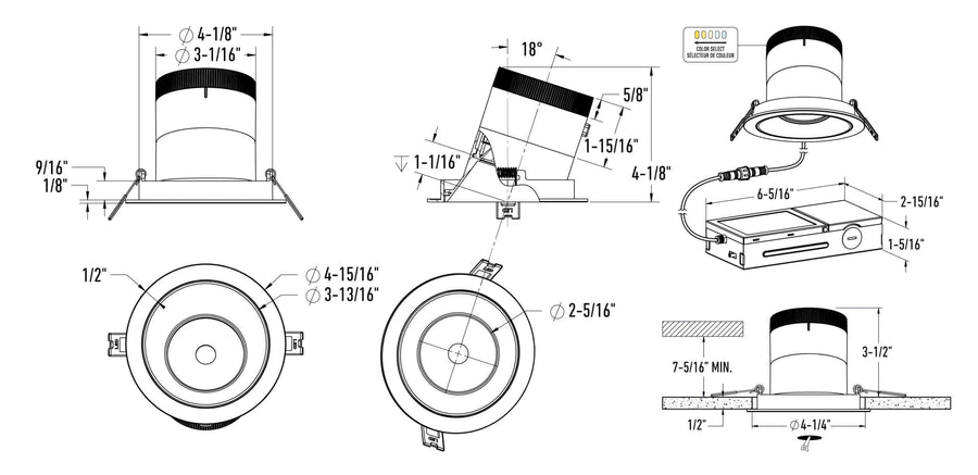 DALS Lighting - RC04-CC-60-SLAZ-TGD - 4in Modular Downlight, 5CCT, 60 degree Beam Angle, Slope Ceiling, Alzak, Gold Trim