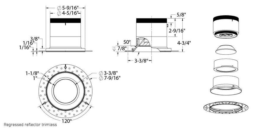 DALS Lighting - RC06-CC-60-RGAZ-TL - 6in Modular Downlight, 5CCT, 60 degree Beam Angle, Regressed, Alzak,Trimless