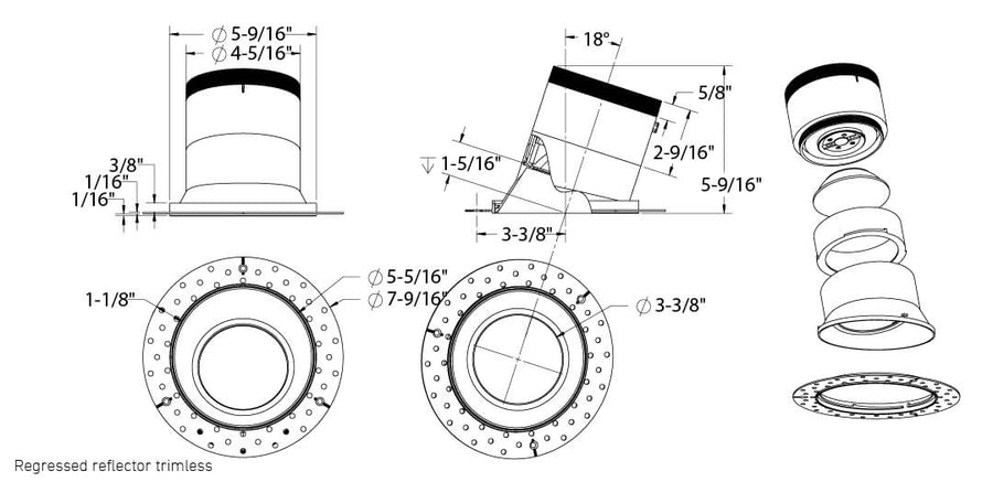 DALS Lighting - RC06-CC-60-SLGD-TL - 6in Modular Downlight, 5CCT, 60 degree Beam Angle, Slope Ceiling, Gold,Trimless
