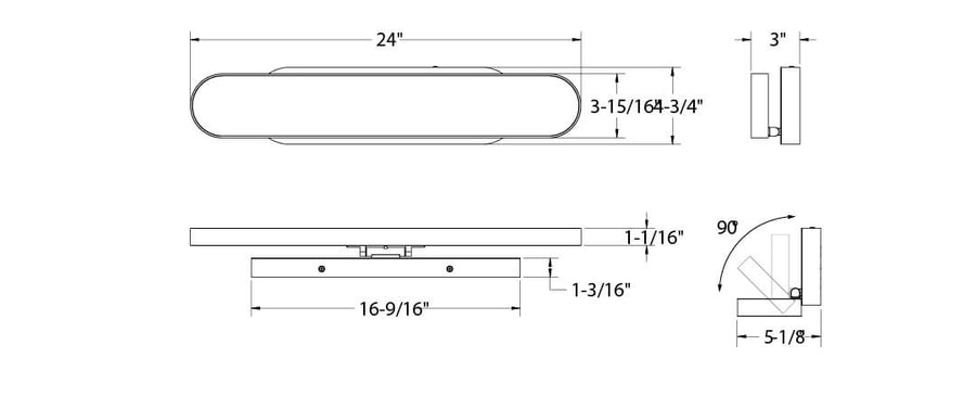 DALS Lighting - 24in Vanity oblong adjustable on Octo Jbox - SKU VAO24-CC-BK